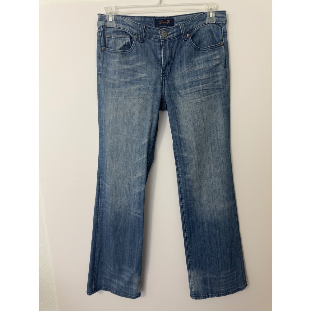 Seven7 Women Bootcut Jeans Medium Wash Blue Rhinestone Pocket 6 Y2K Western